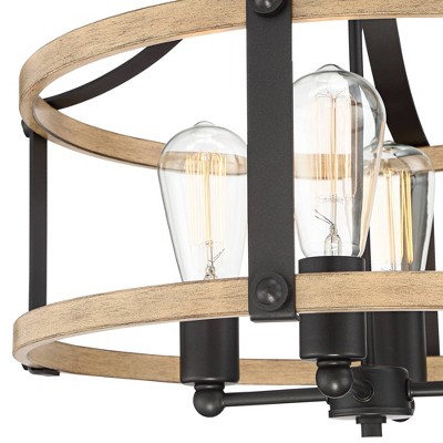 Buford 20" Rustic Farmhouse Black Metal & Faux Wood 4-Light Ceiling Light