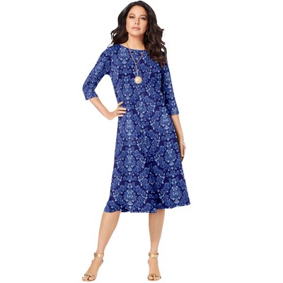 Roaman's Women's Plus Size Petite Ultrasmooth Fabric Boatneck Swing Dress