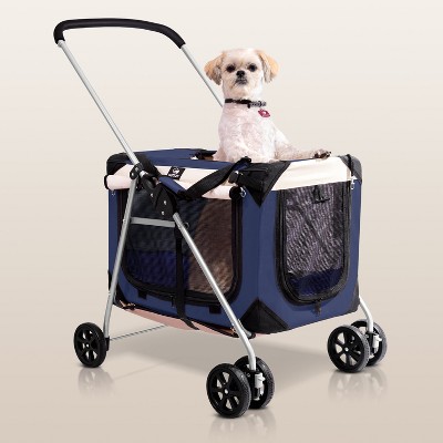 PetLuv Cat & Dog Stroller Foldable w/ Detachable Soft Pet Travel Carrier Fits 2 Cats or Medium Dog & Removable Plush Pillow Privacy Windows
