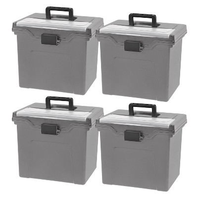 IRIS 4pk Portable Letter Plastic File Box with Organizer Lid Gray