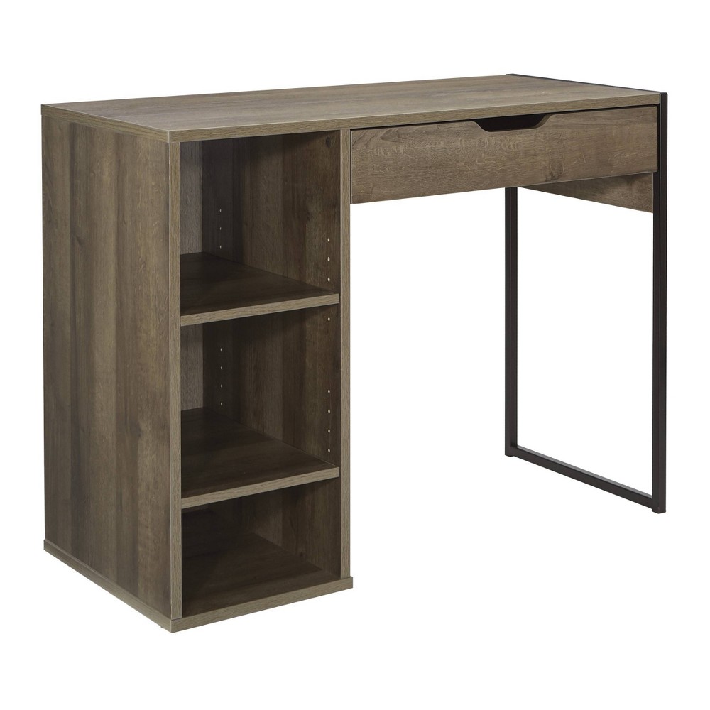 Photos - Office Desk Office Star Ravel Desk Gray Oak - OSP Home Furnishings: Modern 40" Office Workstation with Storage Shelf & Drawer 