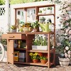 Outdoor Potting Bench, Garden Workstation for Planting, Potting Bench with Shelves and Adjustable Storage, Wood Potting Bench-Coolbibila - 2 of 4