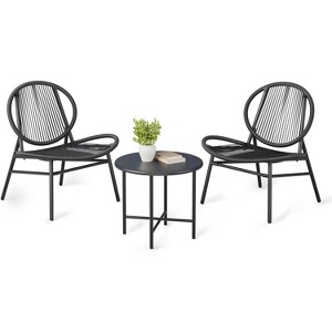 3-Piece  Patio Set, All-Weather  Wicker Chairs & Round Table for Balcony, Garden, Pool, Backyard - Black - 1 of 4