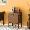 Vintiquewise Faux Leather Trimmed Lockable Square Lined Storage Trunk, End Table on Metal Stand - 2 of 4