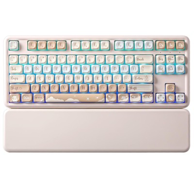 MaseiKar B87Wireless Mechanical Keyboard,QMK/VIA Programmable,TKL Layout87 Keys,BT/2.4G/USB-C,Hot Swap Gasket Mount RGB Backlit(Butter,Cocoa Cream V2)