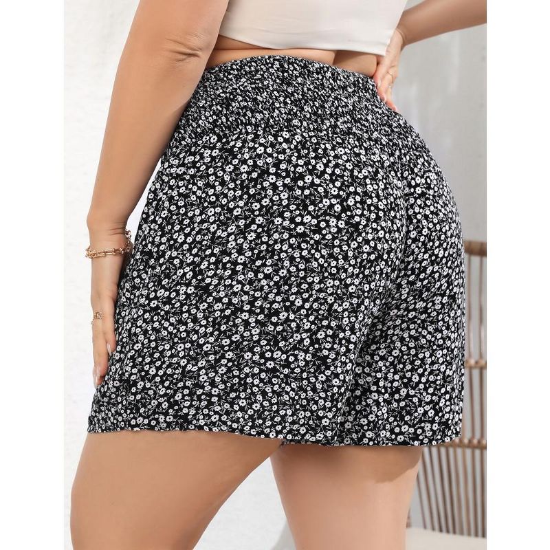 Women Plus Size Comfy Shorts Elastic High Waist Casual Summer Pleated Lounge Shorts, 3 of 6