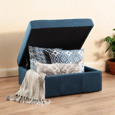 Alilang 31.00 inches Upholstered Storage Ottoman with Tufted Top and Spacious Hinged Lid-Navy Blue