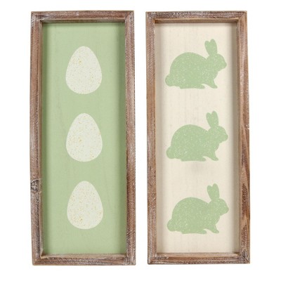 Transpac Wood/MDF Framed Easter Bunny and Speckled Egg s Home Decorations Set of 2 Spring