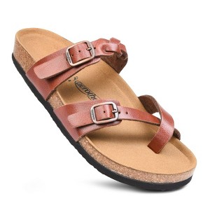 Aerothotic Irenic Womens Strappy Slide Sandals, Tan - 6 - 1 of 4