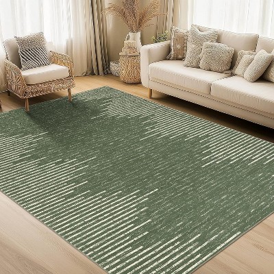 Living Room Rug Washable Bedroom Rugs Neutral Area Rug for Nursery Geometric Striped Carpet Non Slip Stain Resistant Farmhouse Floor Cover White Rug