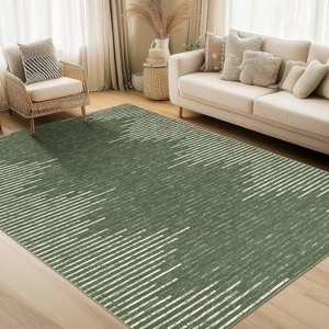 Living Room Rug Washable Bedroom Rugs Neutral Area Rug for Nursery Geometric Striped Carpet Non Slip Stain Resistant Farmhouse Floor Cover White Rug - 1 of 4