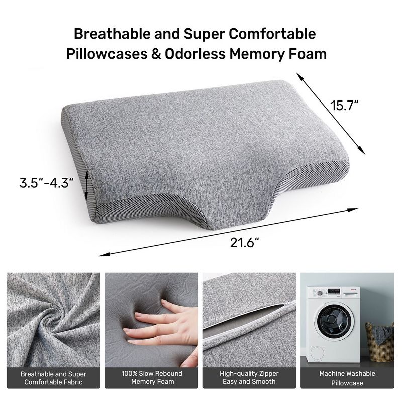 Peace Nest Cervical Memory Foam Contour Bed Pillows Set of 2, 3 of 9