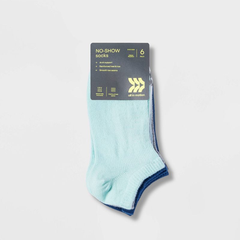 Women's Lightweight Mesh Striped L-Band 6pk No Show Athletic Socks - All In Motion™ 4-10, 2 of 4