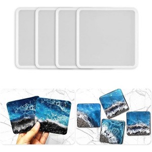JDICTION 4 Pack 4 inches Square Coaster Molds, Shiny Coaster Silicone Mold for Resin, Geode Aagte Coaster Resin Molds - 1 of 4