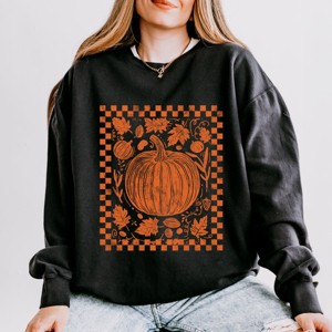Simply Sage Market Pumpkin Checkered Distressed Lightweight Garment Dyed Sweatshirt - 1 of 4