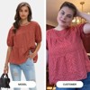 EXLURA Women's Summer Tops Dressy Casual Short Lantern Sleeve Shirts Crew Neck Hollow Out Lace Embroidered Blouses Shirts - 3 of 4