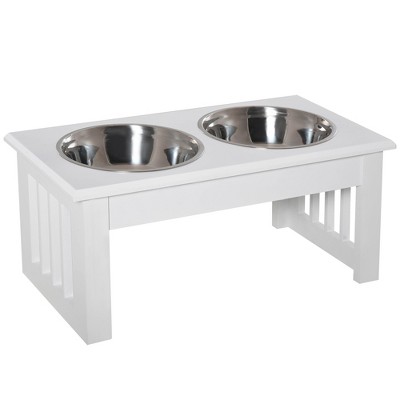 PawHut Large Elevated Dog Bowls with Storage Drawer Containing 21L  Capacity, Raised Dog Bowl Stand Pet Food Bowl Dog Feeding Station, White