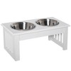 MaseiKar 6"Height Small Puppy Dog Feeding Station,Stainless Steel Elevated Dog Bowls with Modern Wooden Frame,Dog Food Stand Pet Feeding Station,White - 2 of 4