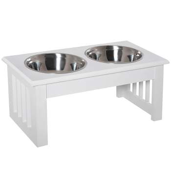 PawHut Durable Wooden Dog Feeding Station with 2 Included Dog Food Bowls and a Non-Slip Base