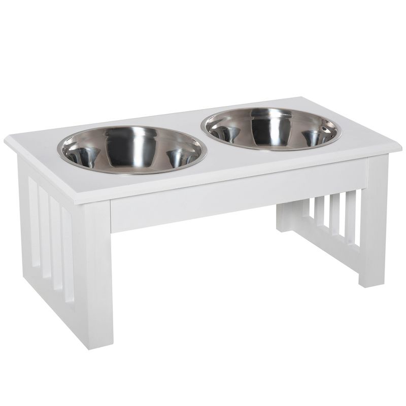 PawHut Durable Wooden Dog Feeding Station with 2 Included Dog Food Bowls and a Non-Slip Base, 1 of 9