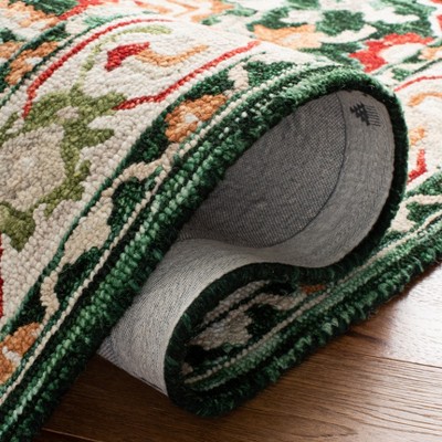 Handmade Rustic-Chic Red and Green Wool Runner Rug 2'3" x 9'