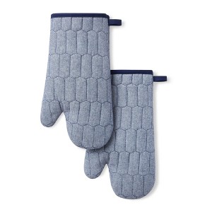 MARTHA STEWART Honeycomb Quilted Chambray Oven Mitt 2-Pack Set - 1 of 4