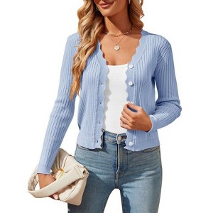 Coolmee Women's Cropped Cardigan Knit ShrugsTops V Neck Button Down Sweaters - 1 of 4