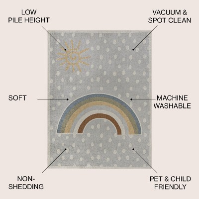 Gray Abstract Rainbow 8' x 10' Washable Kids Rug