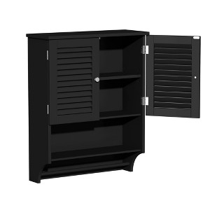 Rbied 23.62 in. W x 29.53 in. H Wood Surface Mount Medicine Cabinet without Mirror, Wall Cabinet with Louvered Doors, Adjustable Shelves & Towel Bar - 1 of 4