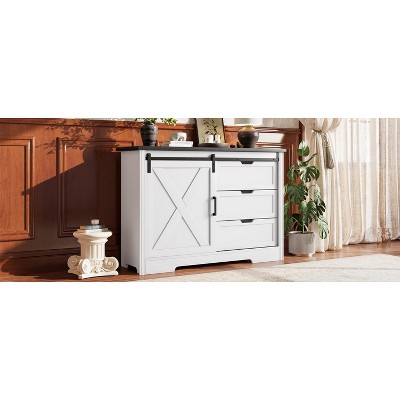 HDZNVF Drawer Dresser, Storage Cabinet with Silent Sliding Doors and Three Drawers