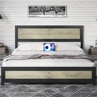 Metal Bed Frame with Charge Station