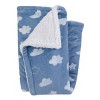 Carter's Blue Elephant - Chambray, and White Clouds, Moon and Stars Super Soft Cuddly Plush Baby Blanket - image 3 of 4