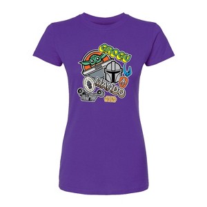 Women's - Star Wars - The Mandalorian Mando Grogu Stickers Fitted Graphic T-Shirt - 1 of 2