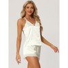 cheibear Women's Satin Solid Lingerie Lace Trim Cami Tops with Shorts V-Neck Sleepwear Pajamas Sets - 3 of 4