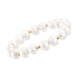 Ross-Simons 9-10mm Cultured Pearl Stretch Bracelet With 14kt Yellow Gold - 1 of 4