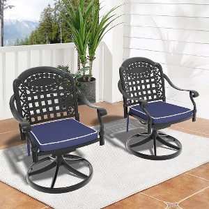 Lyngins 2-Piece Cast Aluminum Outdoor Swivel Chair with All-Weather Cushions, Exquisite Carved Patterns, Patio Accent Chair for Dining/Relaxation - 1 of 4