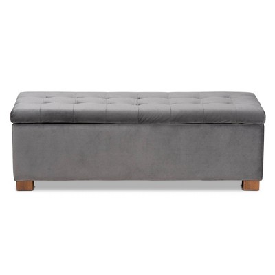 Gray Velvet Upholstered Grid Tufted Storage Ottoman Bench