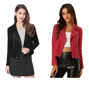 INSPIRE CHIC Women's Zip Up Faux Suede Biker Moto Jacket 2 Packs - 1 of 4