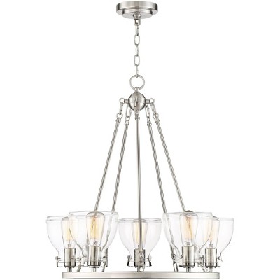 Possini Euro Design Brushed Nickel Round Pendant Chandelier 24 1/2" Wide Industrial Clear Glass 5-Light Fixture Dining Room House