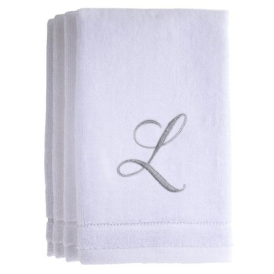 Creative Scents White Fingertip Monogrammed Towels Silver Embroidered