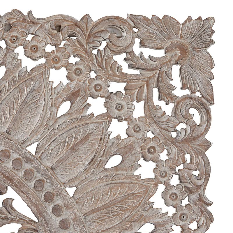 Wood Floral Intricately Carved Wall Decor with Mandala Design Brown - Olivia &#38; May, 5 of 7