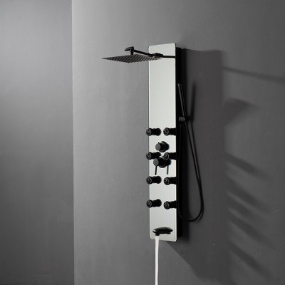 Matte Black Solid Brass Shower Panel System with Adjustable Head