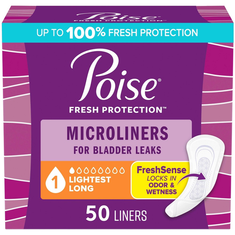 Poise Daily Incontinence Microliners - Lightest Absorbency - 1 Drop - Long - 50ct