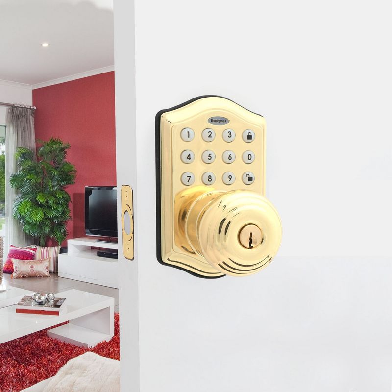Honeywell Electronic Entry Knob Door Lock- Polished Brass, 3 of 4