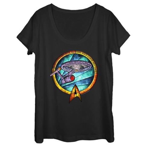 Women's Star Trek USS Enterprise Stained Glass To Boldly Go Scoop Neck - image 1 of 4