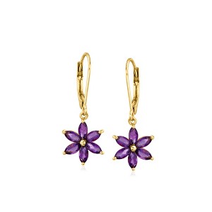 Ross-Simons 1.60 ct. t.w. Amethyst Flower Drop Earrings in 18kt Gold Over Sterling - 1 of 4