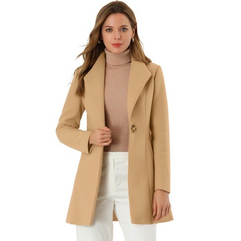 Allegra K Women's Turn Down Collar Buttoned Business Casual Mid-Long Winter  Coat Khaki X-Large