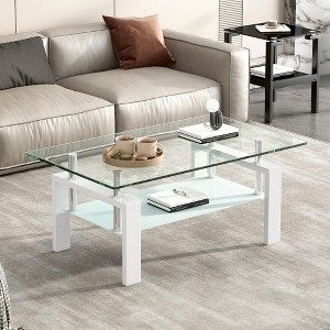 DOMETOUR Tempered Clear Glass Coffee Table, 2-Layers Coffee Table Living Room Center Table - 1 of 4