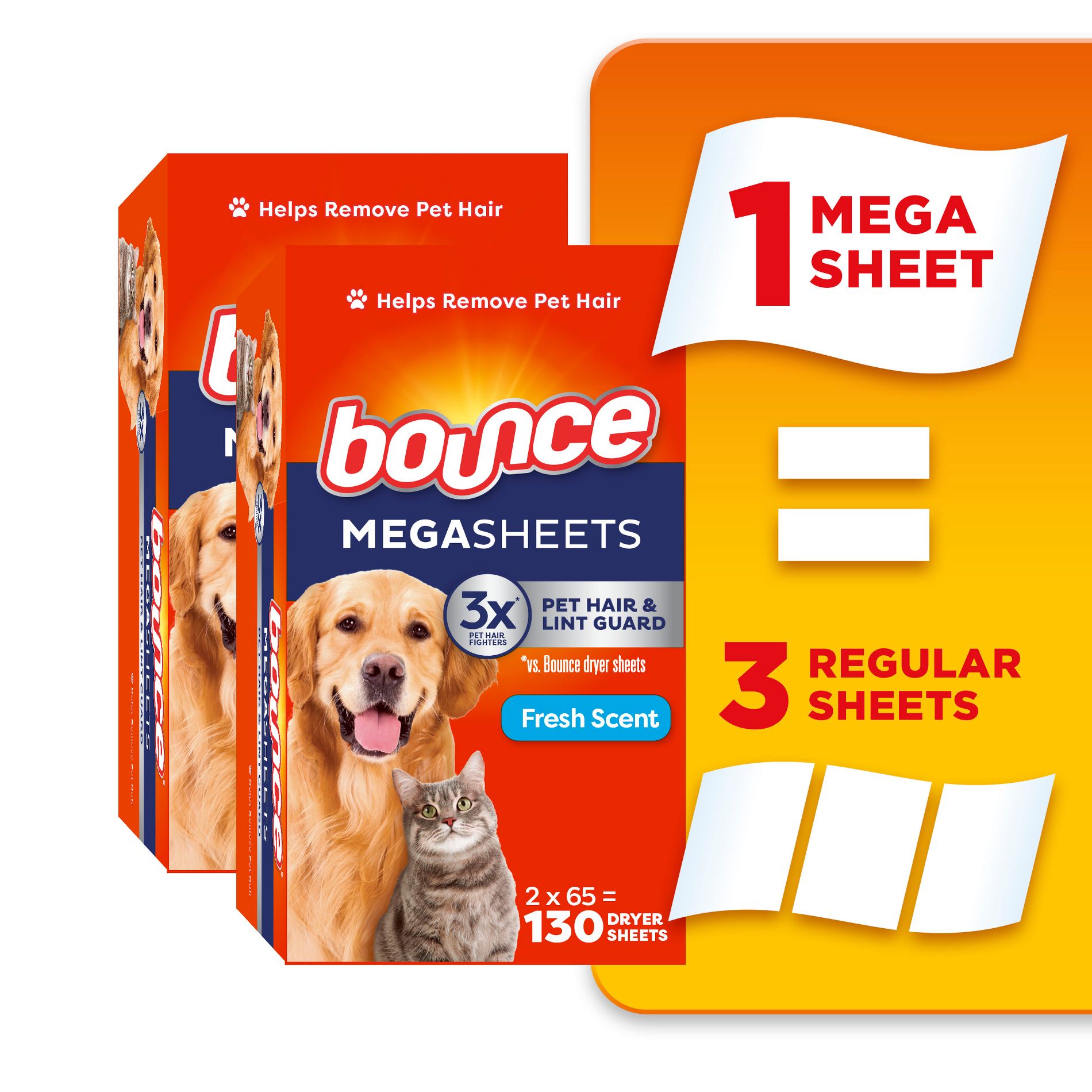 Bounce Fresh Scent Pet Hair and Lint Guard Mega Fabric Softener Dryer Sheets
