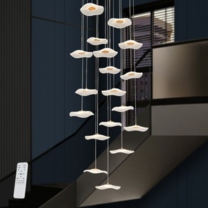 BAOURE 12-Light Modern Gold Led Chandelier Dimmable Lotus Leaf LED Chandelier for High Ceiling, 118in Long Staircase Spiral Pendant Lights for Foyer - 1 of 4